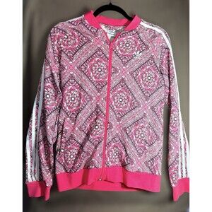 Adidas Originals Pink Geometric Track Jacket 13-14Y L/G Youth Girls Zip Up